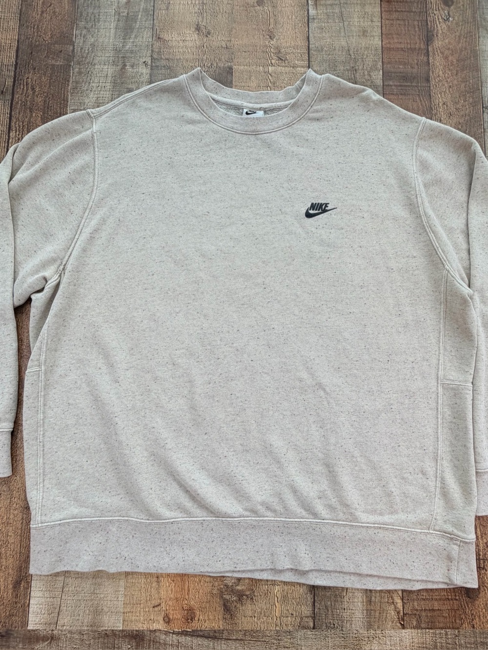 Nike Men’s/Unisex Oatmeal Crewneck Sweatshirt with Black Swoosh